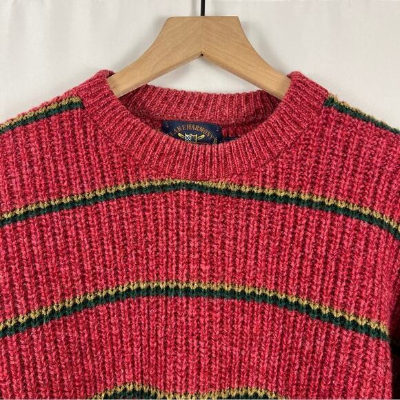Vintage Men’s Lake Harmony Rowing Club Wool Blend Sweater | Cranberry Stripe | L - Picture 4 of 11